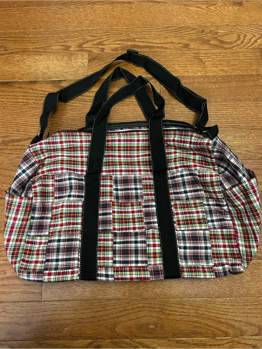 Plaid Travel Duffel Bag - Black Trim